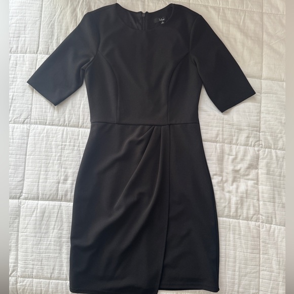 Lulus black half sleeve winter chic dress with front pleated detail - Picture 2 of 9
